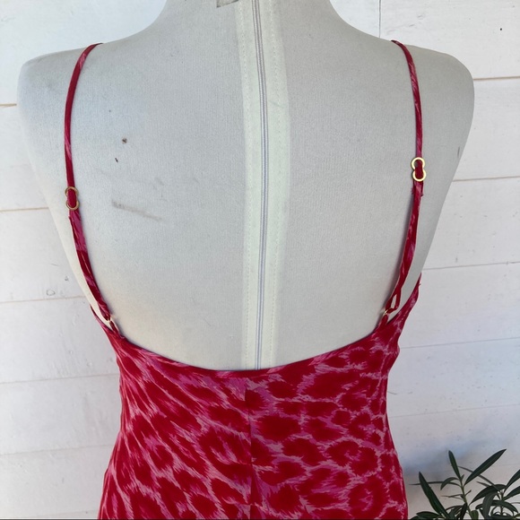 Vintage Betsey Johnson 90s 2000s Midi Animal Print silk asymmetrical red pink - Picture 10 of 16